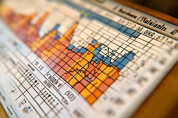 A blurred chart displaying data trends with color-coded segments for analysis.