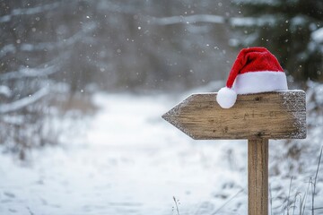 Wooden sign and santa hat copy space for text