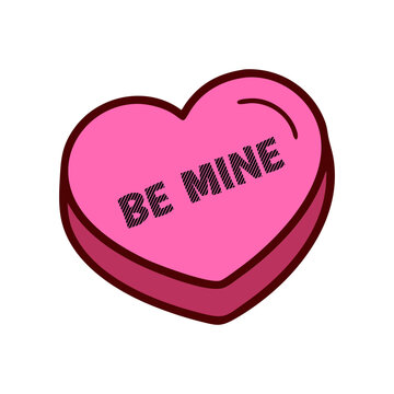 Naklejki A pink heartshaped candy with a white outline and the words BE MINE in black lettering. Its a classic Valentines Day symbol representing love and affection.