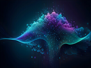 Naklejka premium An abstract representation of generative AI, illustrating an advanced neural network autonomously creating new designs and patterns.