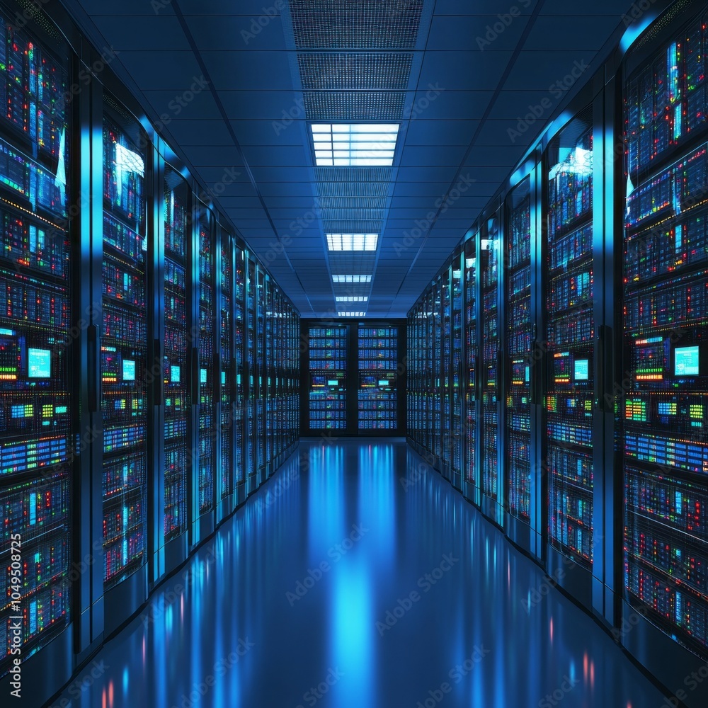 Poster a large room with many computer servers