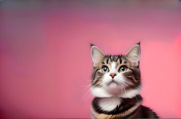 Obraz premium Cat on a pink background