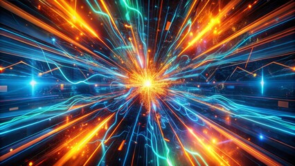 Obraz premium Futuristic Cyberpunk Scene with Flowing Glowing Visual Effects in a Vibrant Neon Environment