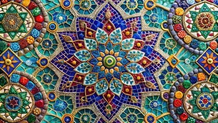 A kaleidoscope of vibrant mosaic tiles arranged in intricate patterns creating a dazzling display of color and symmetry.