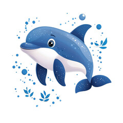 Obraz premium A flat style dolphin illustration, isolate on white background, focusing on simplicity and modern design. PNG