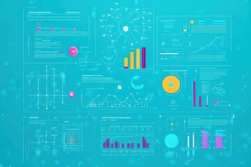 Obraz premium Smart water management dashboard flat design, top view, IoT technology theme, cartoon drawing, Complementary Color Scheme