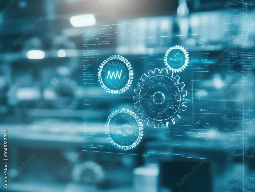 Poster metallic cogwheels, augmented reality interface, hightech lab background