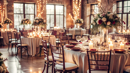 Elegant Winter Wedding Venue with Candlelight Decor. Perfect for: Winter Wedding, Event Venue