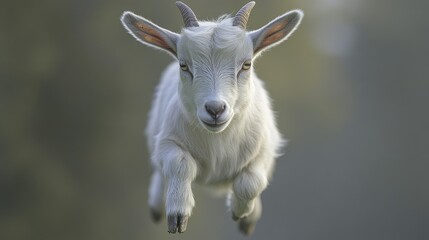 Fototapeta premium A young goat with a mischievous look, floating on a clear background
