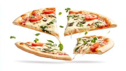 Playful Pizza Slices in Mid Air