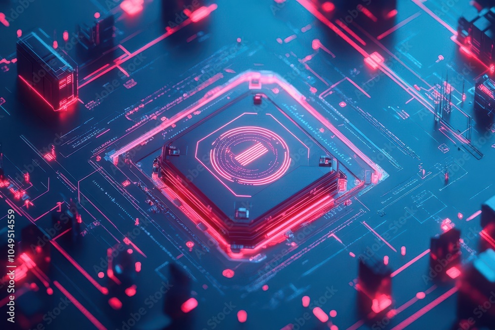 Poster digital data vault surrounded by hackers in flat design, top view, scifi theme, 3d render, vivid