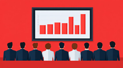 Obraz premium Business Meeting: A team of executives gazes intently at a screen displaying a rising graph, symbolizing the potential for growth and success. 
