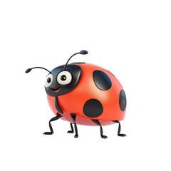 Obraz premium A 3D cartoon ladybug character, isolate on white background, designed with whimsical and charming features. PNG