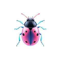 A neon style ladybug, isolate on white background, glowing with bright and captivating colors. PNG