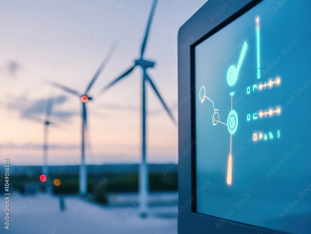 Aufkleber a smart grid control system displaying energy efficiency close up, focus on, copy space bold colors 