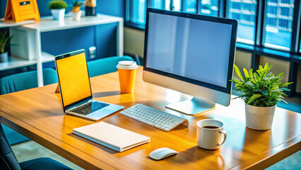 Fototapeta premium laptop and coffee cup