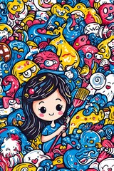 Fototapeta premium Kawaii Baba Yaga in Renaissance Style
