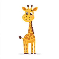 Fototapeta premium A cartoon giraffe with a big smile on its face. The giraffe is standing on a white background
