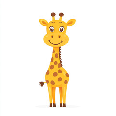 Fototapeta premium A cartoon giraffe with a big smile on its face. The giraffe is standing on a white background