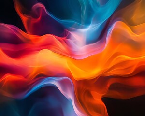 Obraz premium Vibrant abstract art with swirling colors in orange, blue, and red hues, creating a dynamic and energetic visual experience.