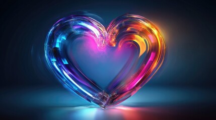 Neon digital heart symbol, radiating vibrant colors, isolated on a clear background