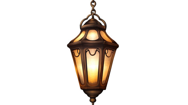 Antique metal lantern lamp with vintage glass, isolated on white, perfect for decoration and illumination