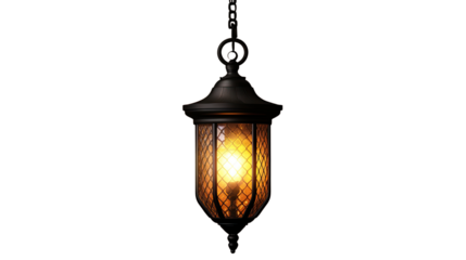 Antique metal lantern lamp with vintage glass, isolated on white, perfect for decoration and illumination