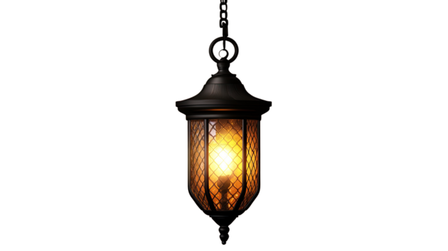 Antique metal lantern lamp with vintage glass, isolated on white, perfect for decoration and illumination