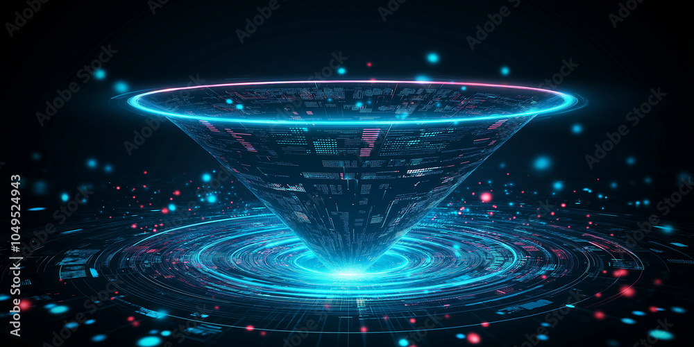 Fototapete futuristic vortex processing data stream in digital cyberspace