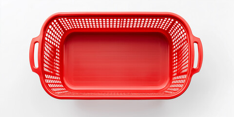 Empty red plastic shopping basket isolated on white background