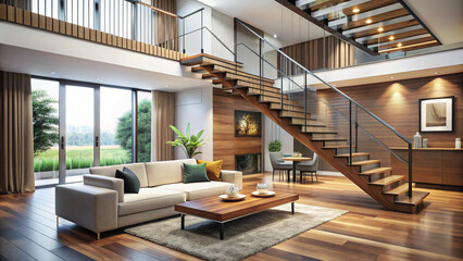 Fototapeta premium modern living room with fireplace
