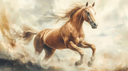 Graceful horse in color fresco painting. Greek Mythological Frescoes. Illustration