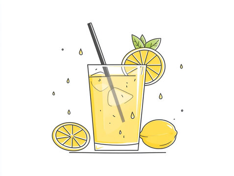 recommend clip art: A glass of lemonade with a lemon slice and a green mint leaf. 