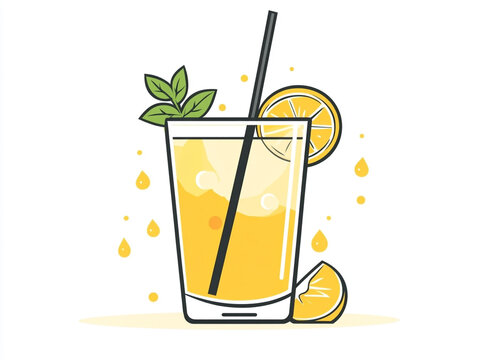 recommend clip art: A glass of lemonade with a lemon slice and a green mint leaf. 