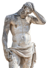 PNG Greek statue holding sad sculpture art white background.