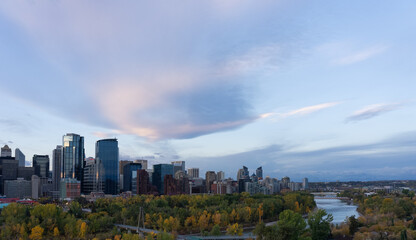 Fototapeta premium View of Calgary Canada Skyline at Sunrise