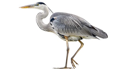Obraz premium Capturing the elegance of a tall heron as it stands with long legs straight and neck extended showcasing intricate details of its grey and white feathers in a tranquil natural setting