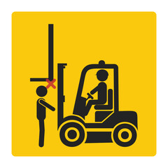 Isolated pictogram sign of safety industrial sign of do not ride on back and front of a forklift, forklift injury safety label