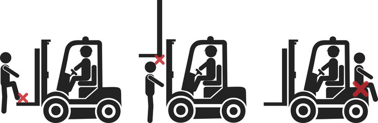 Isolated pictogram sign of safety industrial sign of do not ride on back and front of a forklift, forklift injury safety label © AndiPoe