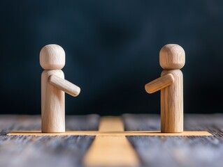Two wooden figures representing communication and collaboration.