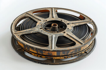 three film reels cinematography, Vintage home movie film reel and can isolated, Vintage Home Movie Film Reel and Can