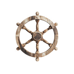 Obraz premium Antique Wooden Ship's Wheel on White Background