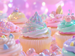 Candyland Shop Background with Twinkling Cupcakes