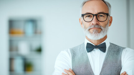 Confident and Composed: A portrait of a mature businessman with a sharp gaze, radiating confidence and authority.