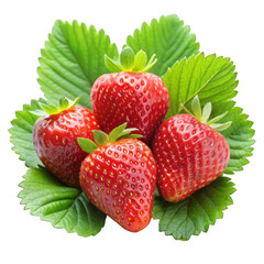 Strawberries with leaves isolated on transparent background