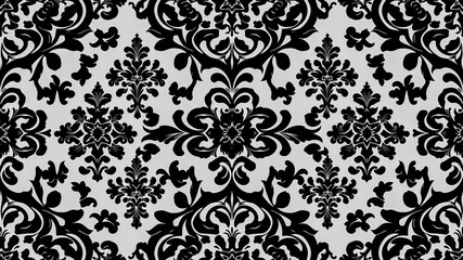 Fototapeta premium Seamless damask wallpaper in black and white. Vector illustration