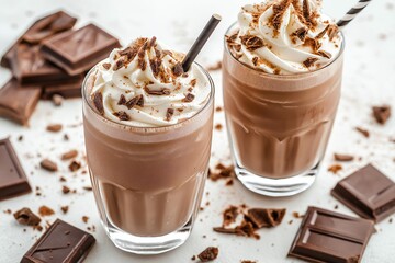 Delicious Chocolate Milkshake on a White Background with Rich and Creamy Texture