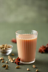 Traditional middle eastern beverage, indian drink masala or arabian karak chai. Closeup