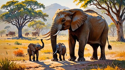 Fototapeta premium elephants in the wild