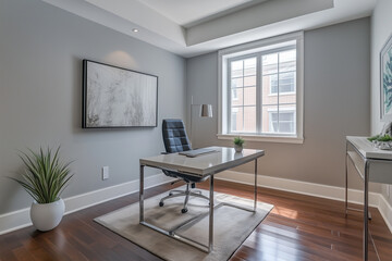 Fototapeta premium Sleek home office setup with an ergonomic desk and chair